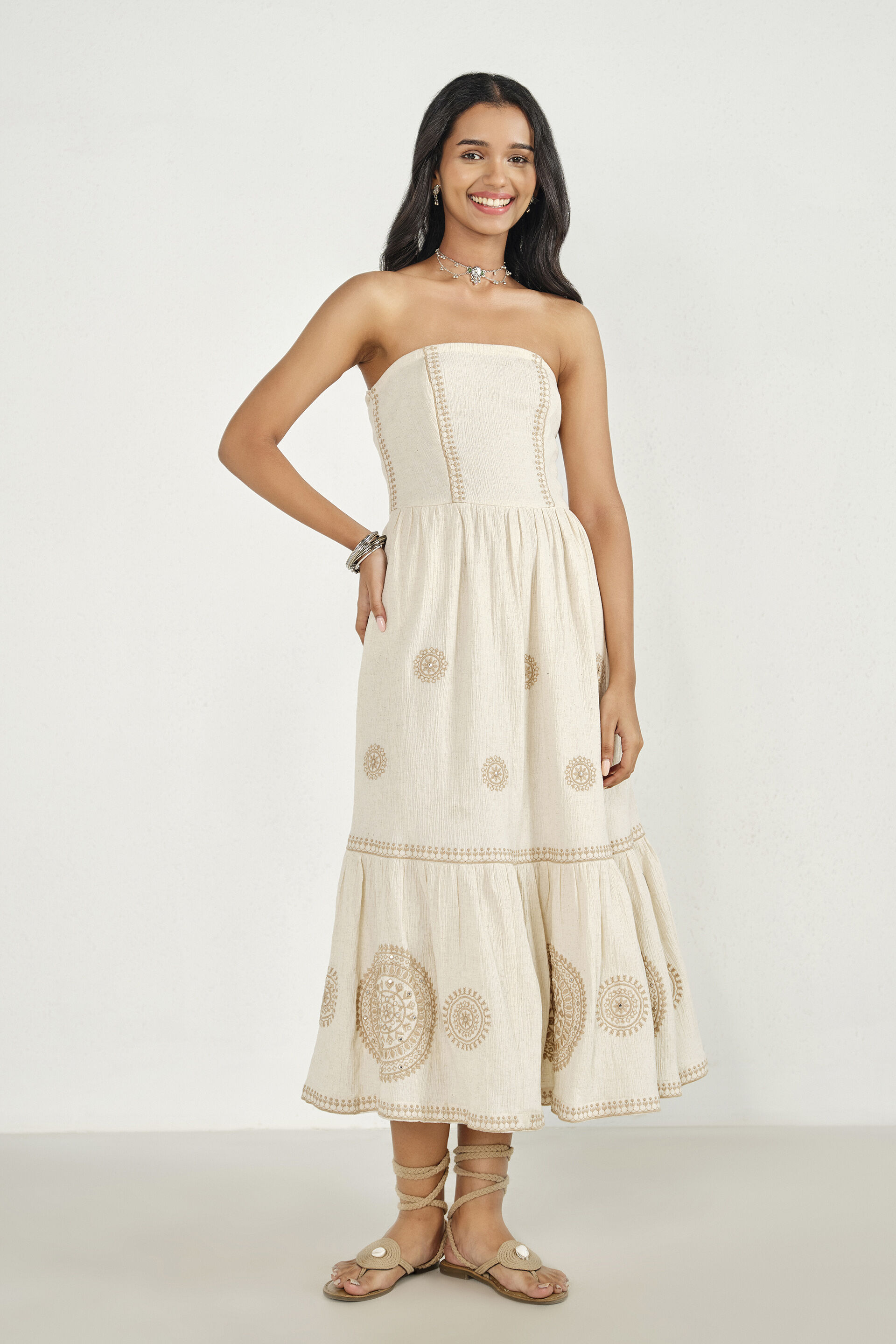 Natural Embroidered Bandeau Maxi, Natural, image 3